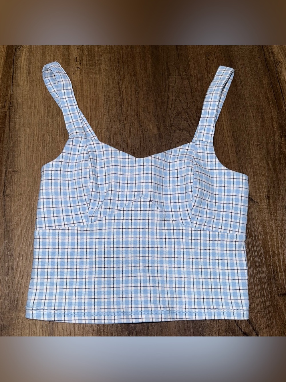 Hollister Blue Plaid Sweetheart Neck Crop Top